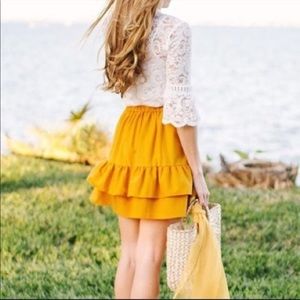 J. Crew mustard yellow tiered ruffle skirt